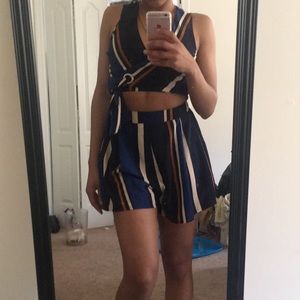 Brown blue bubble short set